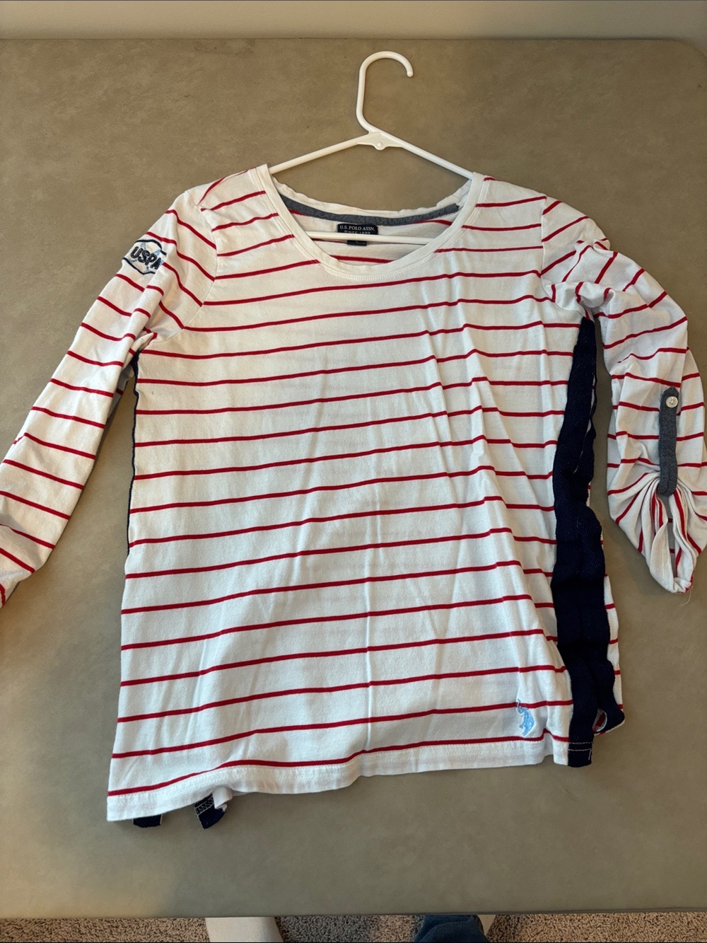 U.S. Polo Assn. White and Red Striped Long Sleeve Tee
